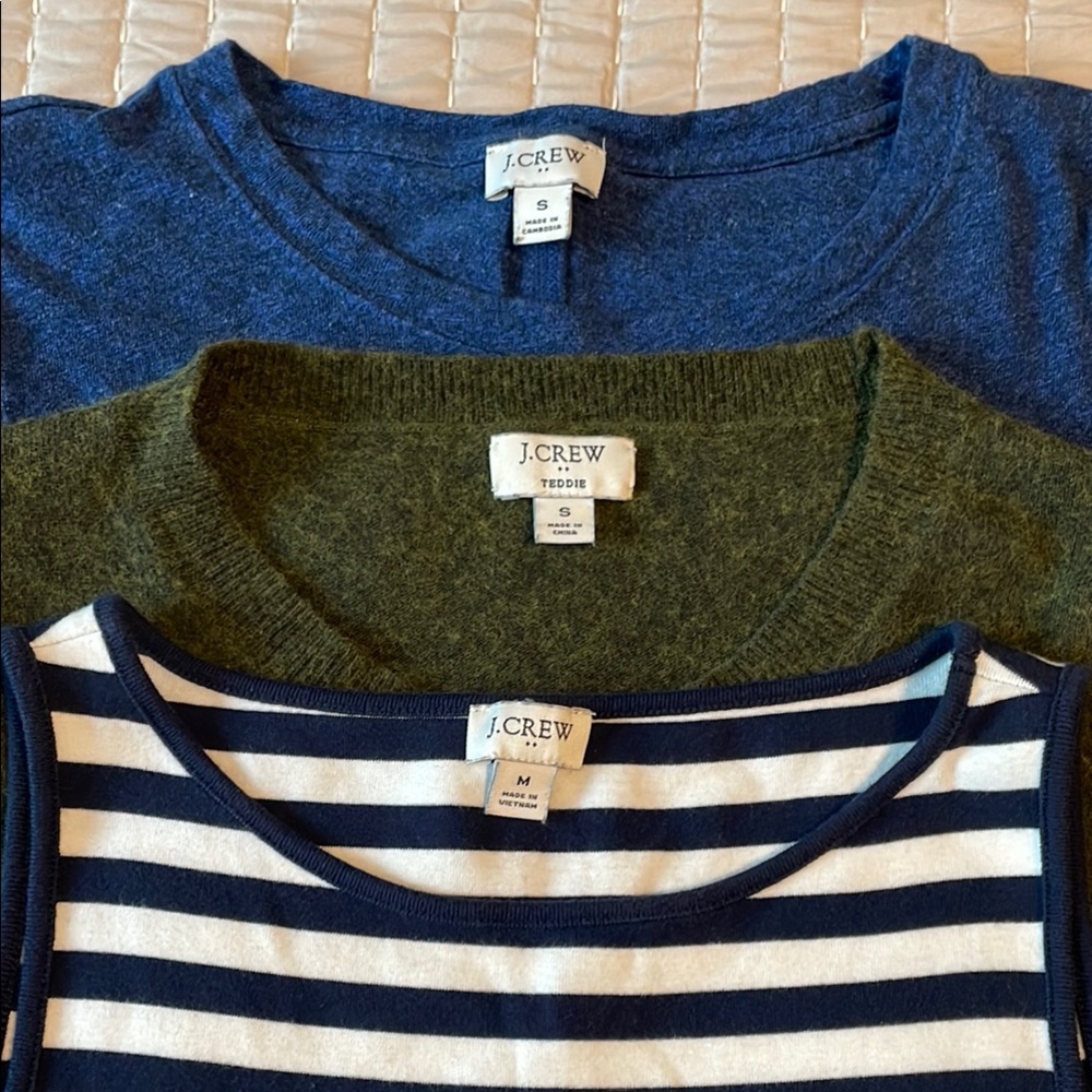 J.Crew Blue, Olive, and Striped Tops Trio